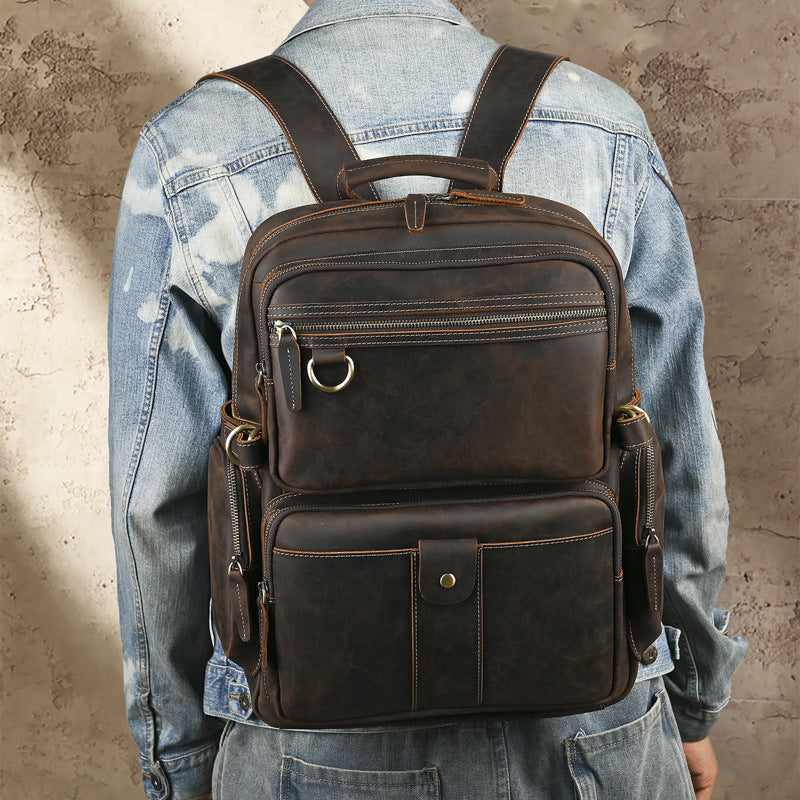 Vintage Leather Backpack-Dark Brown