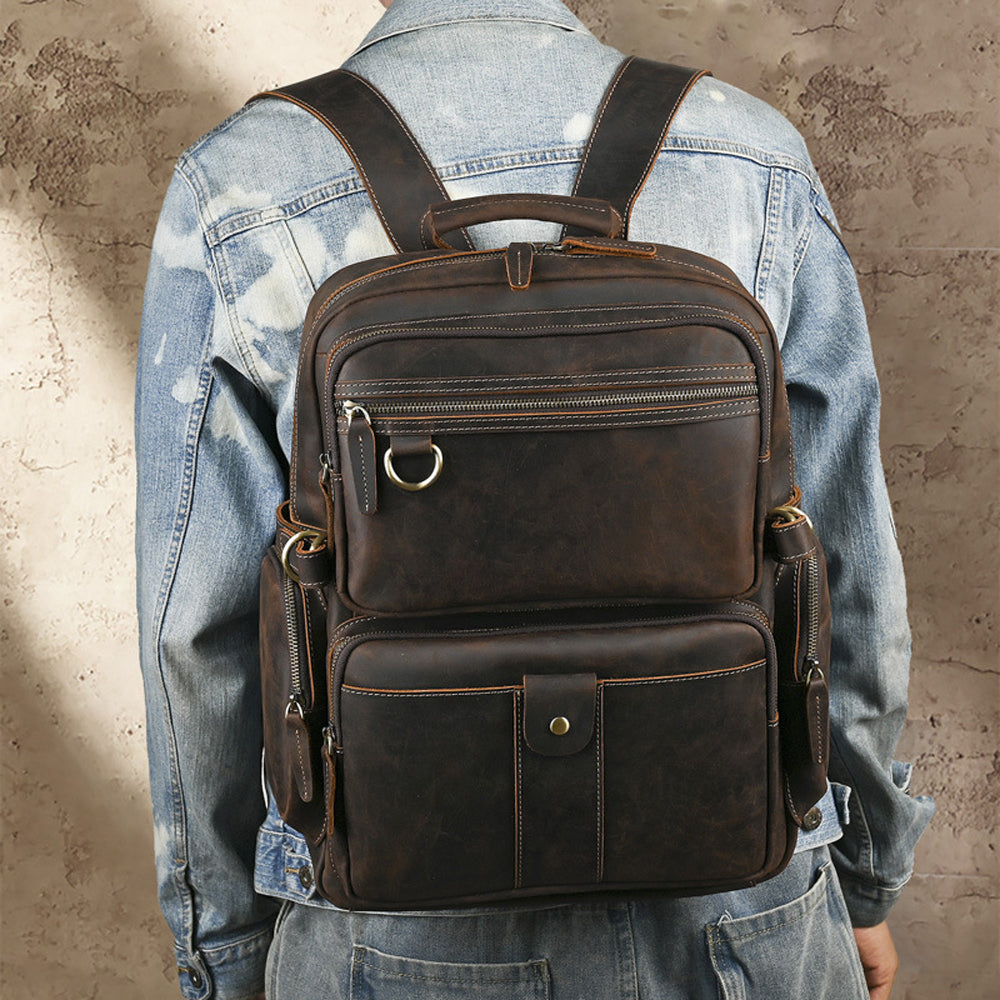 Vintage Leather Backpack-Dark Brown