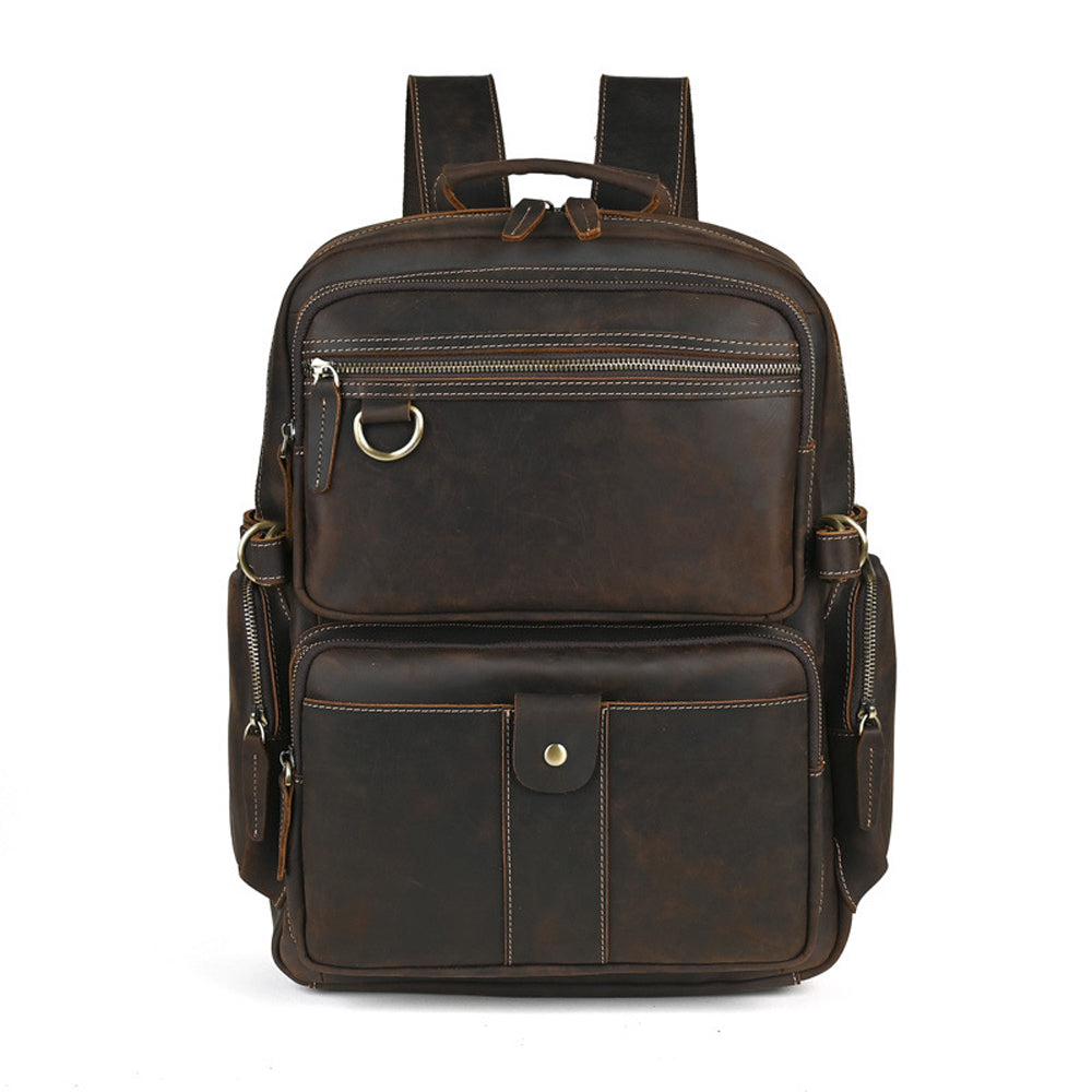 Vintage Leather Backpack-Dark Brown
