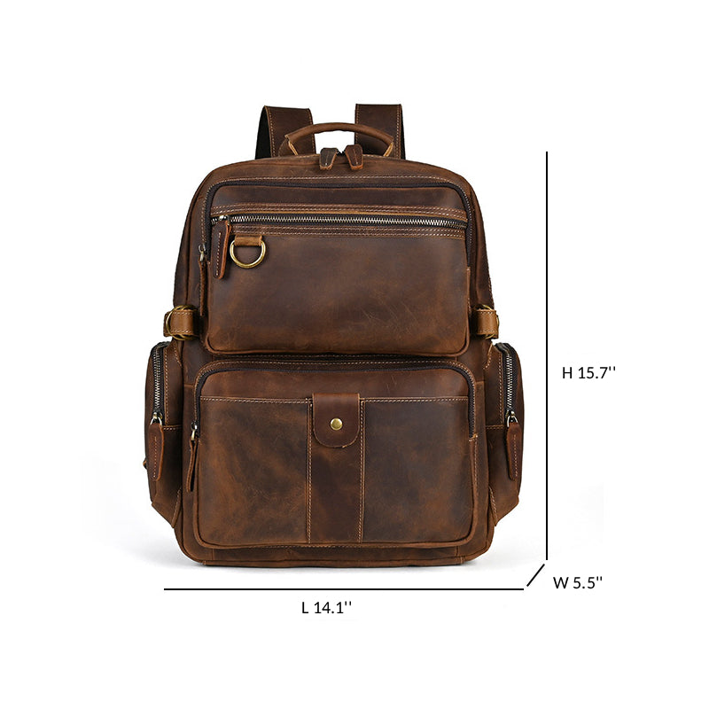 Vintage Leather Backpack-Dark Brown