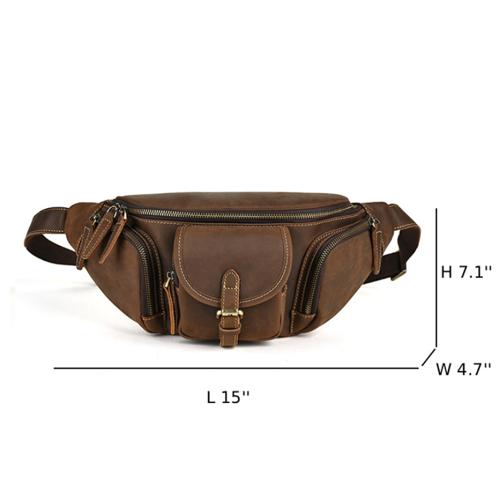 Vintage Leather Multi-Pocket Utility Belt Bag