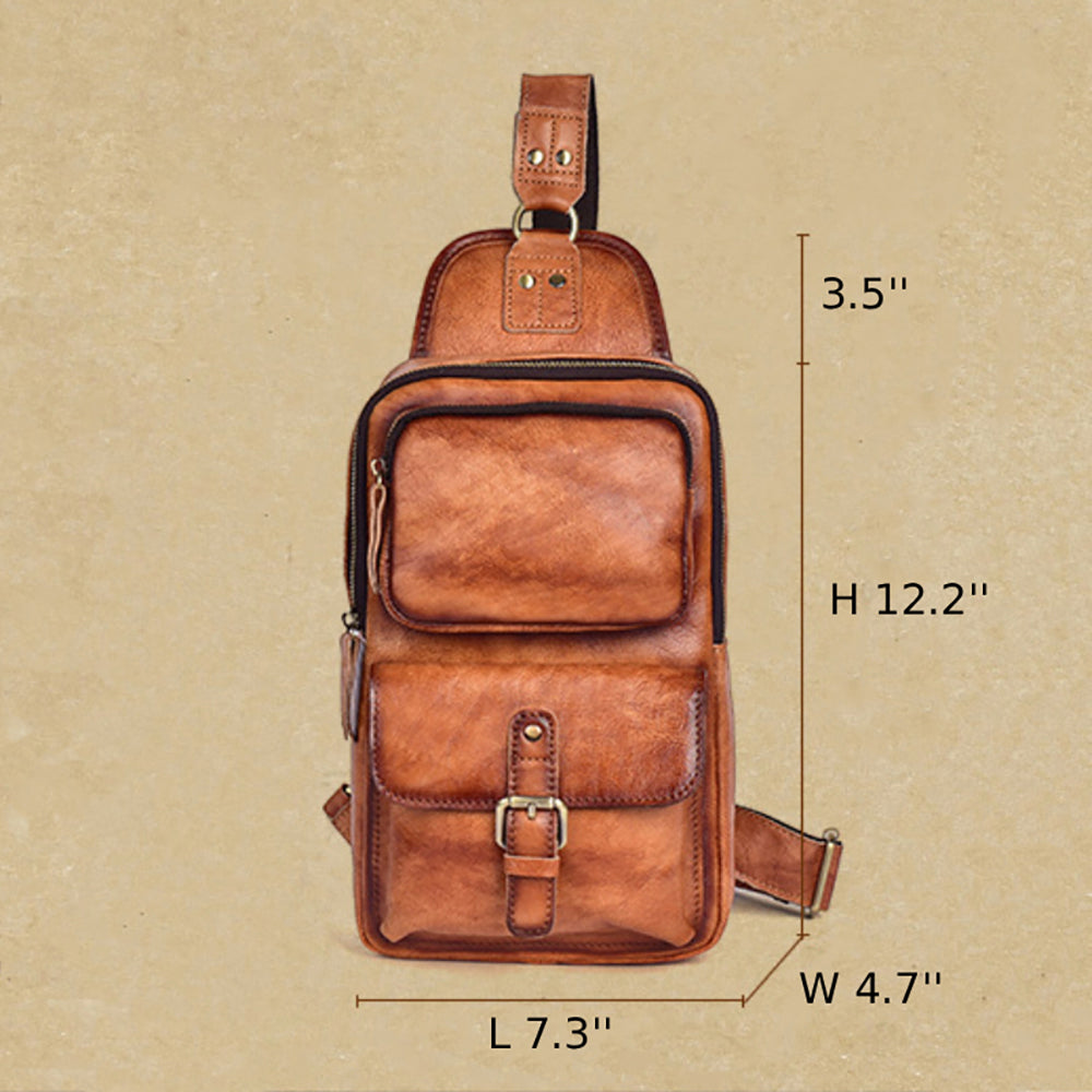 Vintage Leather Multi-Pocket Sling Pack