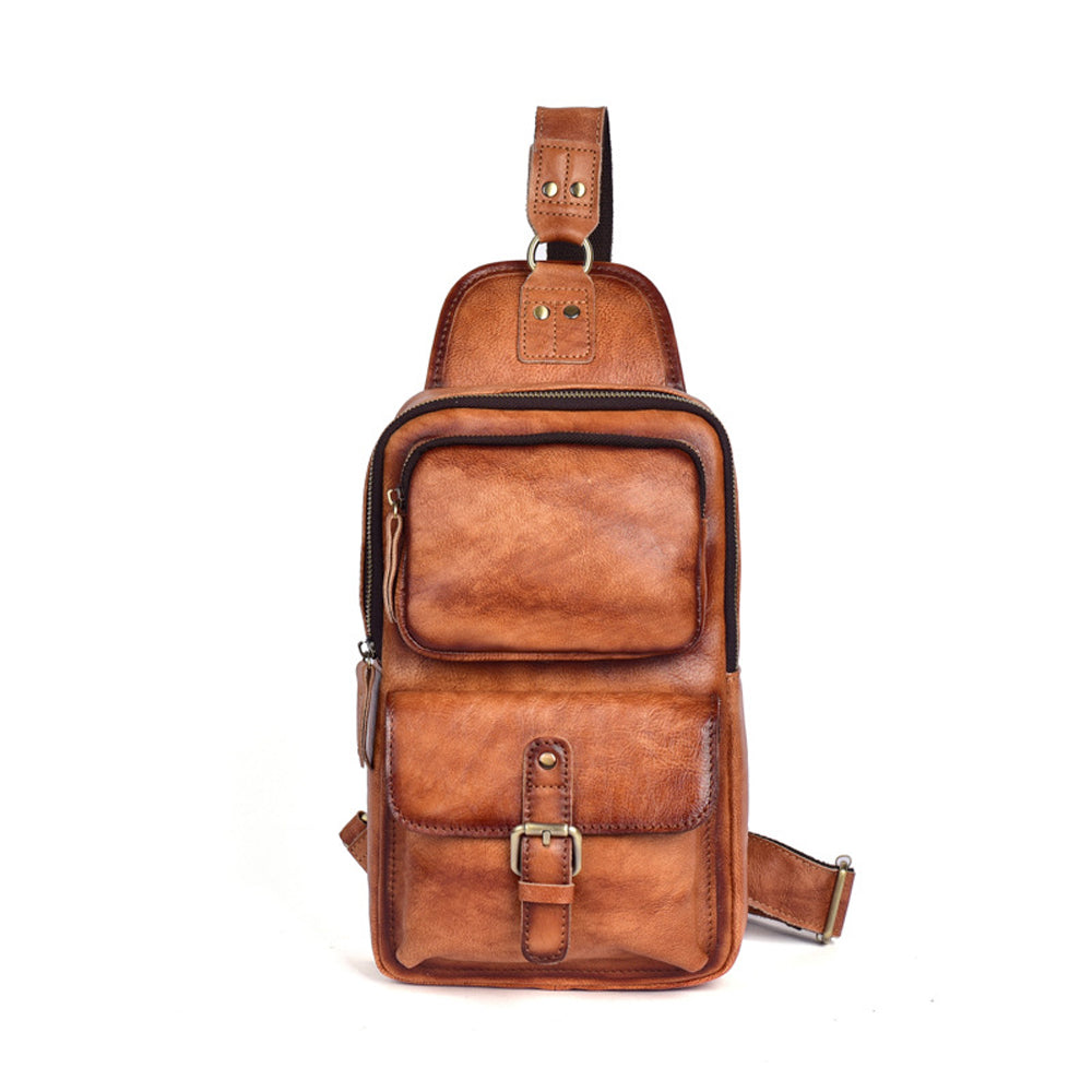 Vintage Leather Multi-Pocket Sling Pack