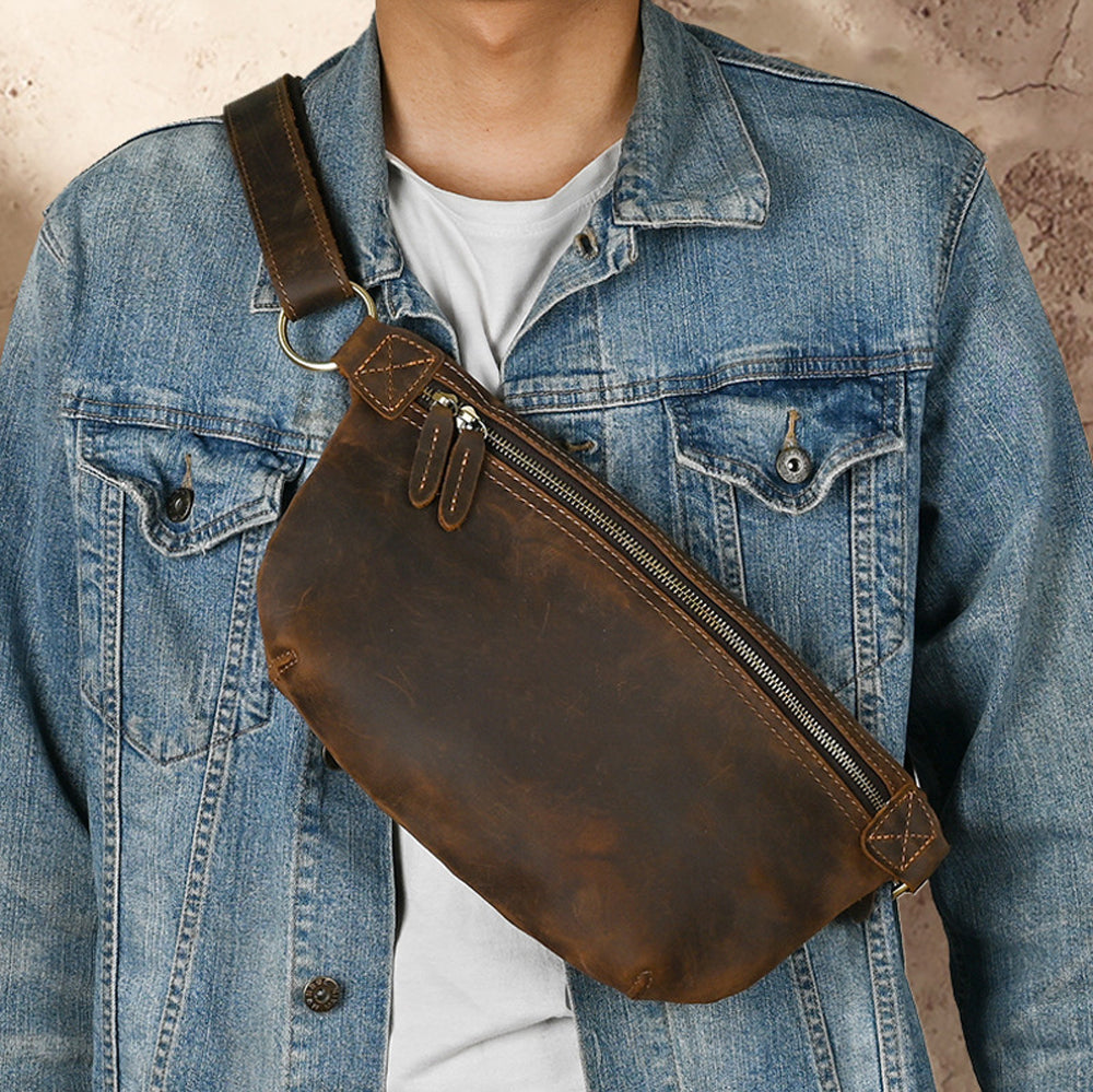 Vintage Leather Sling Crossbody Chest Bag