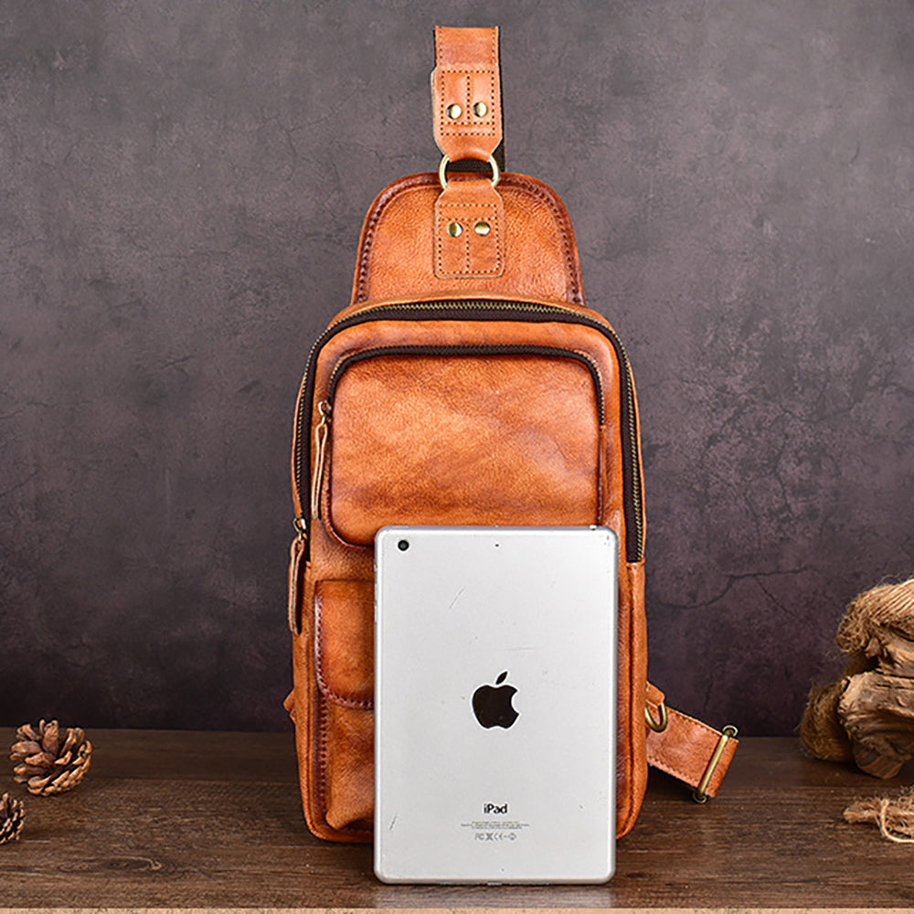 Vintage Leather Multi-Pocket Sling Pack