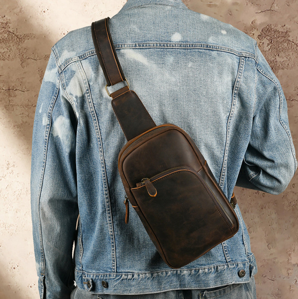 Full-Grain Crazy Horse Leather Sling Bag