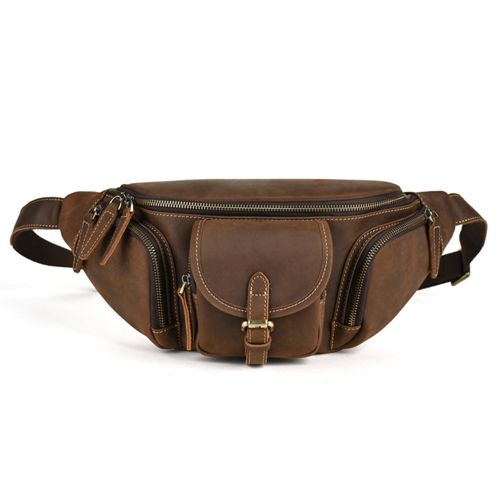 Vintage Leather Multi-Pocket Utility Belt Bag