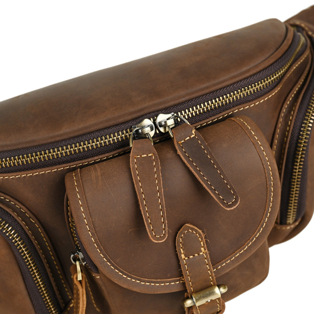 Vintage Leather Multi-Pocket Utility Belt Bag