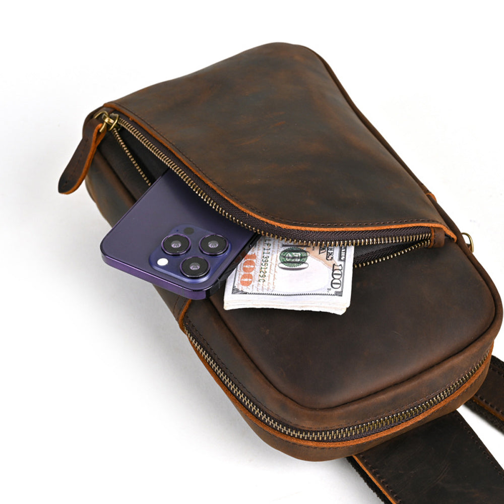 Full-Grain Crazy Horse Leather Sling Bag