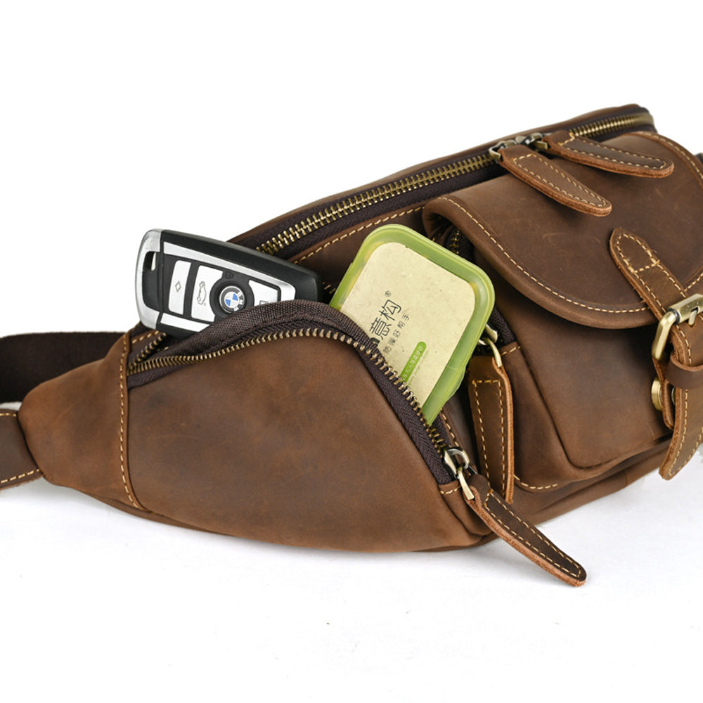 Vintage Leather Multi-Pocket Utility Belt Bag