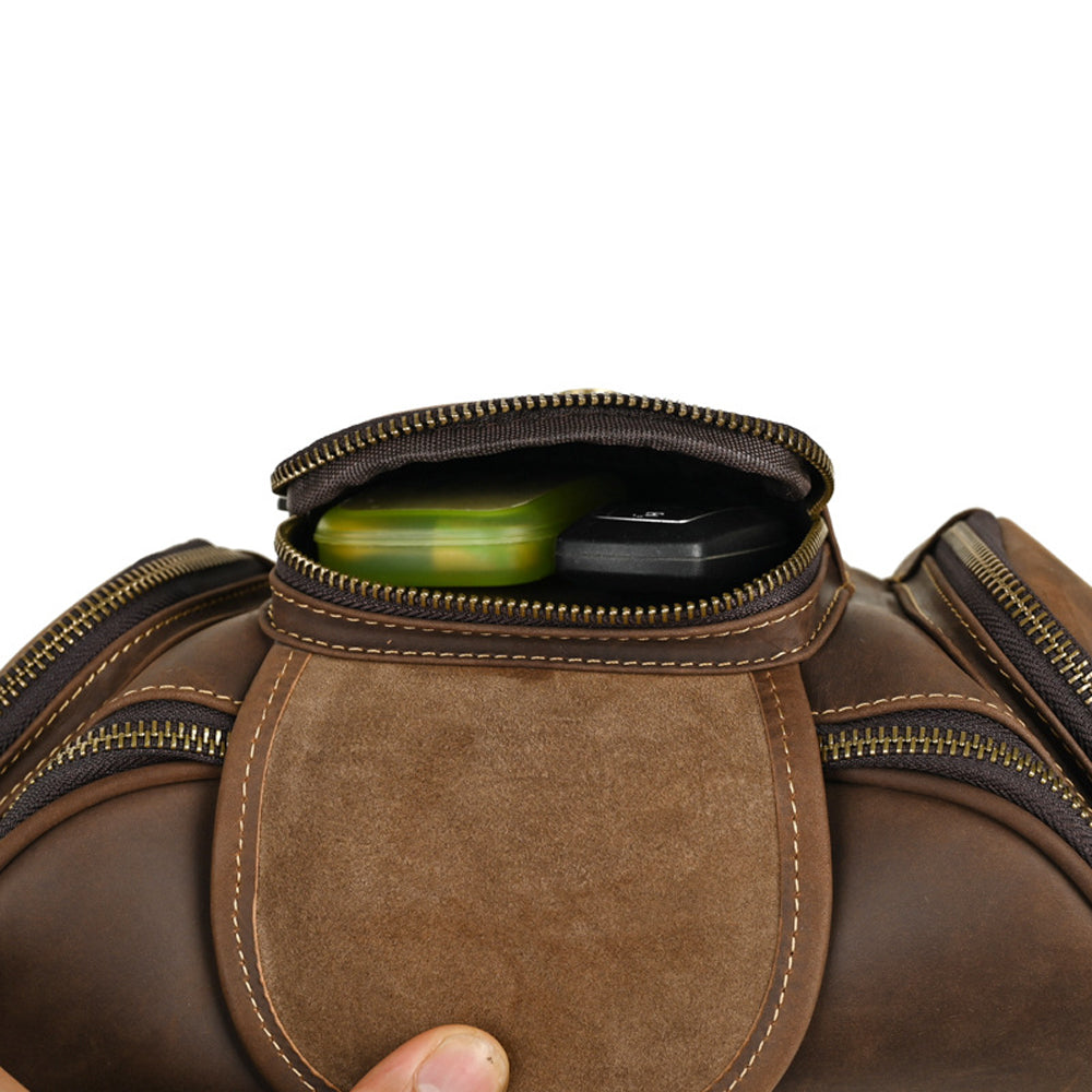 Vintage Leather Multi-Pocket Utility Belt Bag