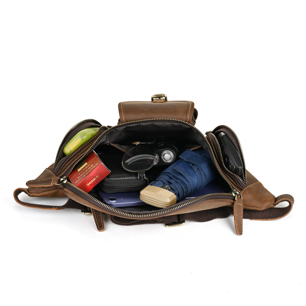 Vintage Leather Multi-Pocket Utility Belt Bag