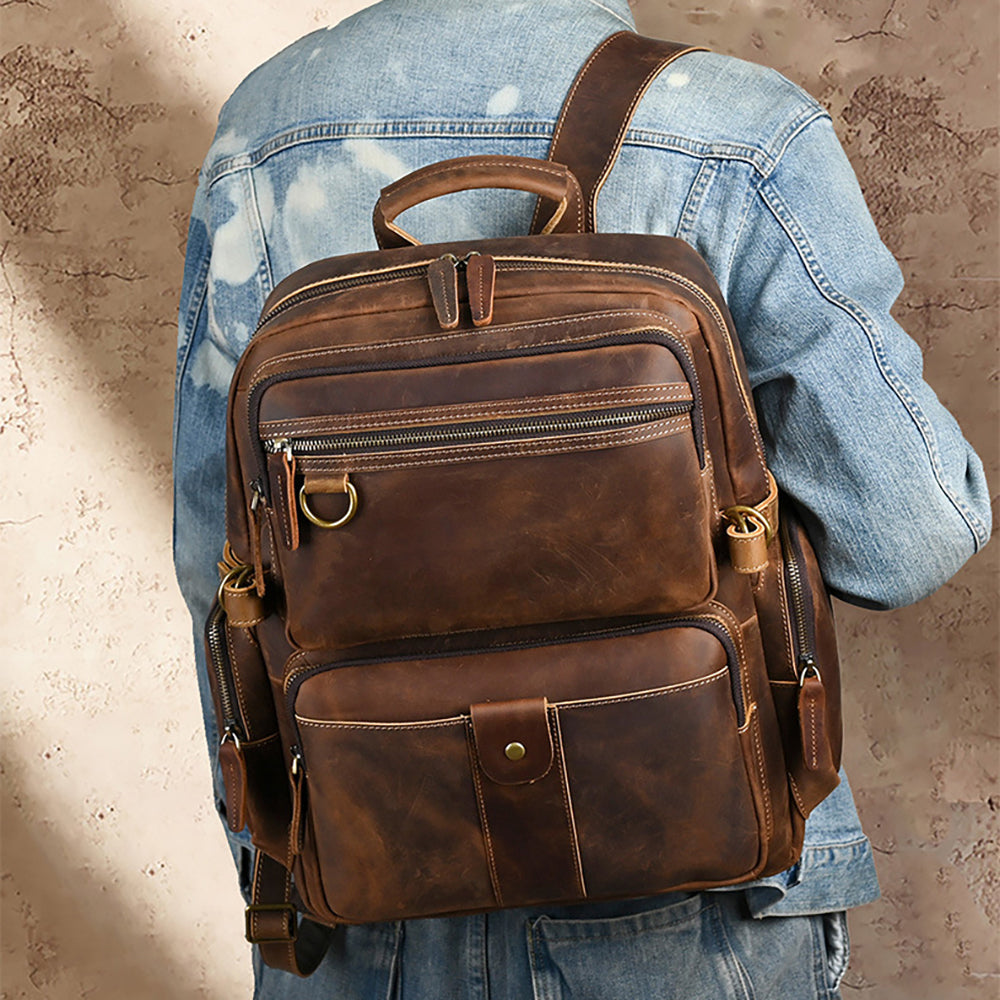 Vintage Leather Backpack-Brown