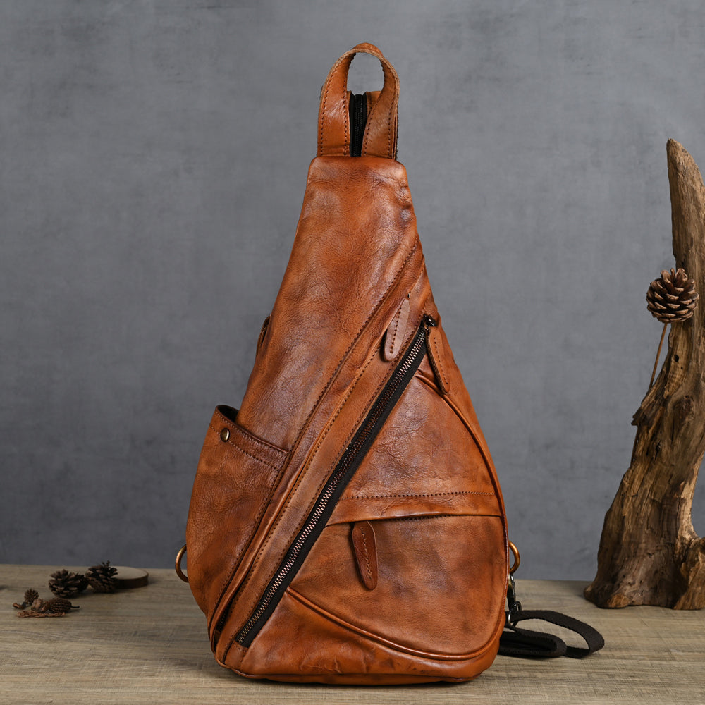 Vintage Brown Leather Sling Belt Bag