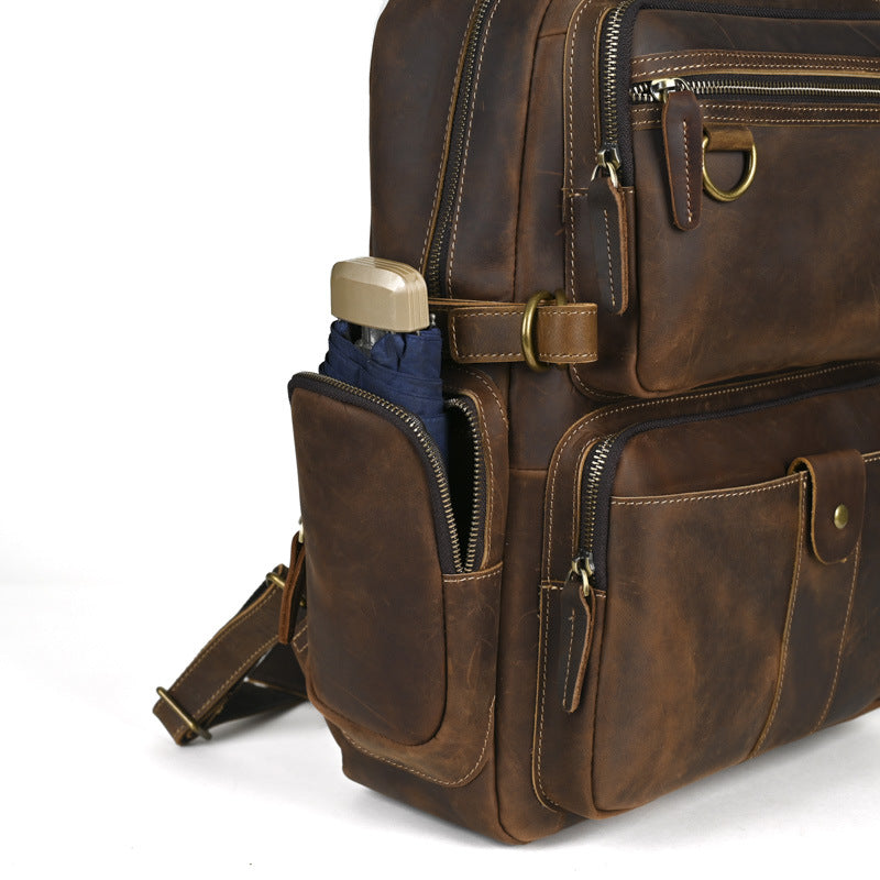 Vintage Leather Backpack-Brown