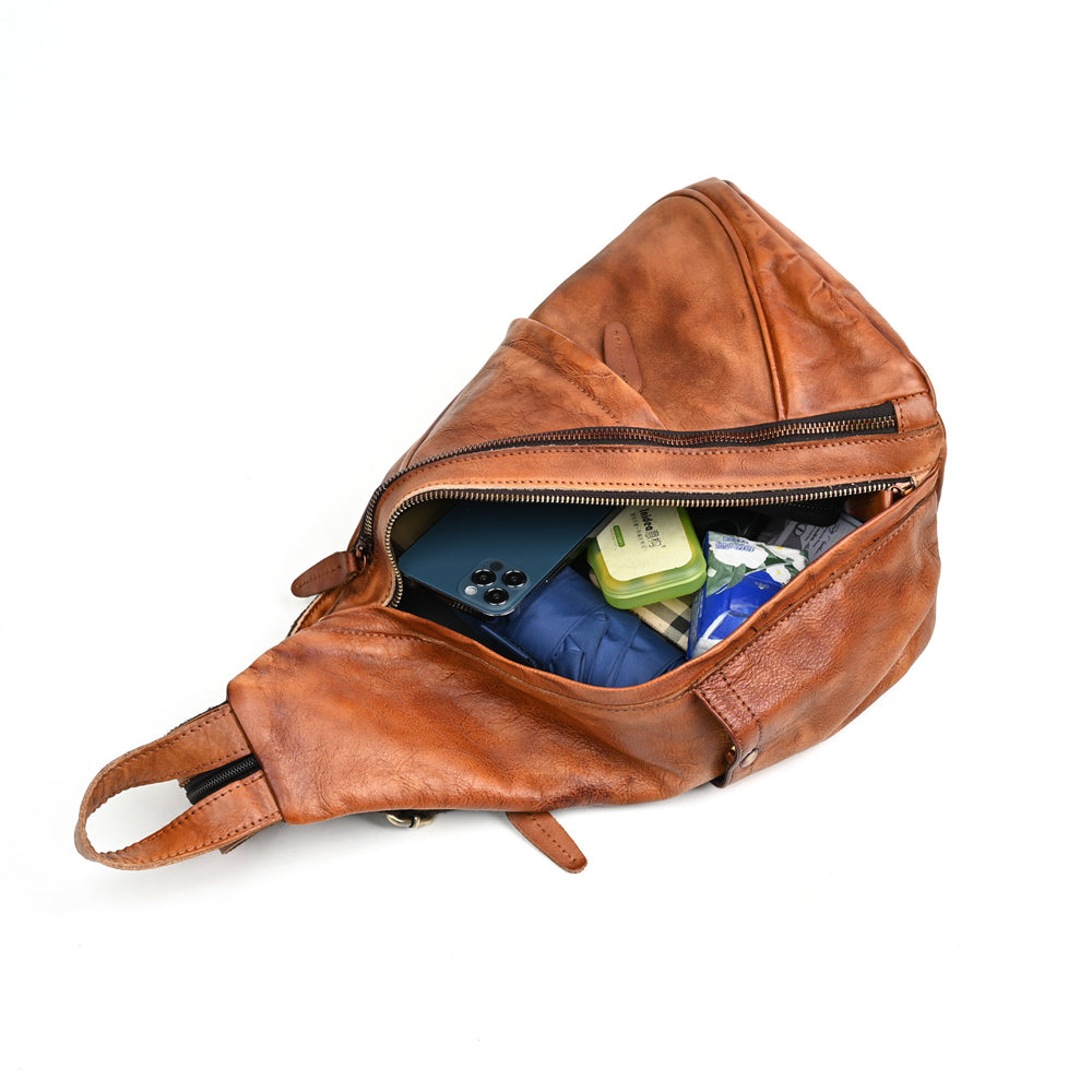 Vintage Brown Leather Sling Belt Bag