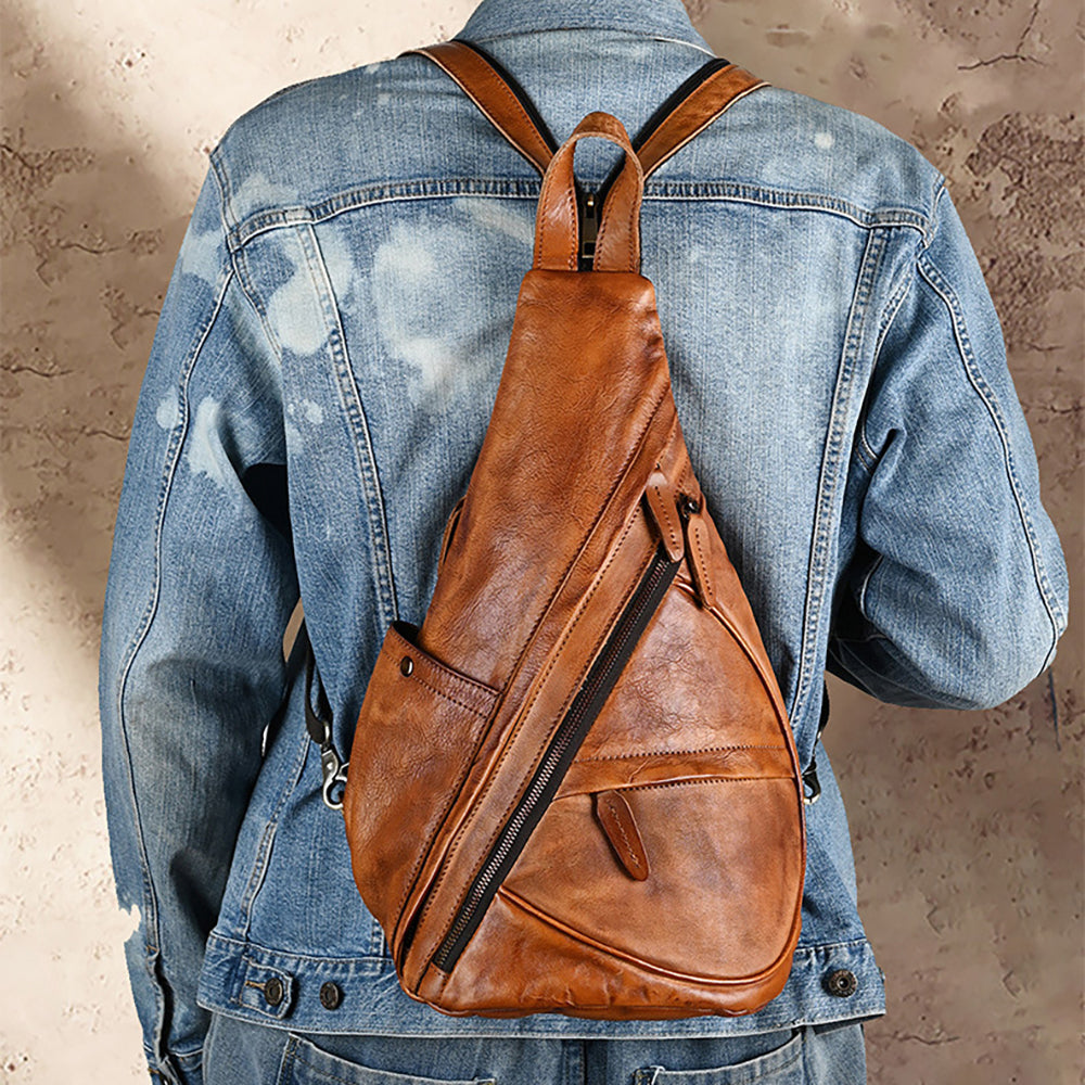 Vintage Brown Leather Sling Belt Bag