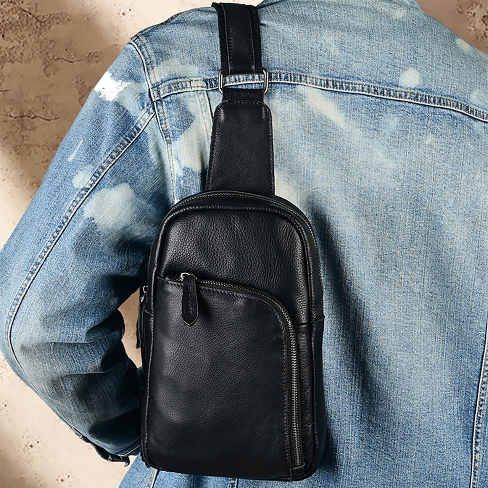 Black Leather Minimalist EDC Fanny Pack