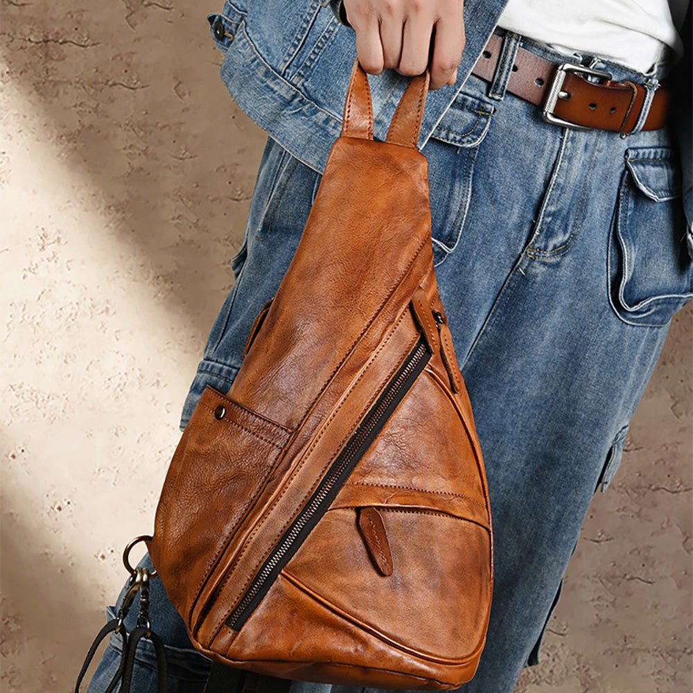 Vintage Brown Leather Sling Belt Bag