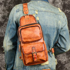 Vintage Leather Multi-Pocket Sling Pack