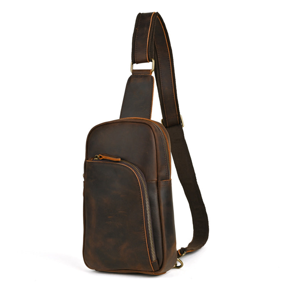 Full-Grain Crazy Horse Leather Sling Bag