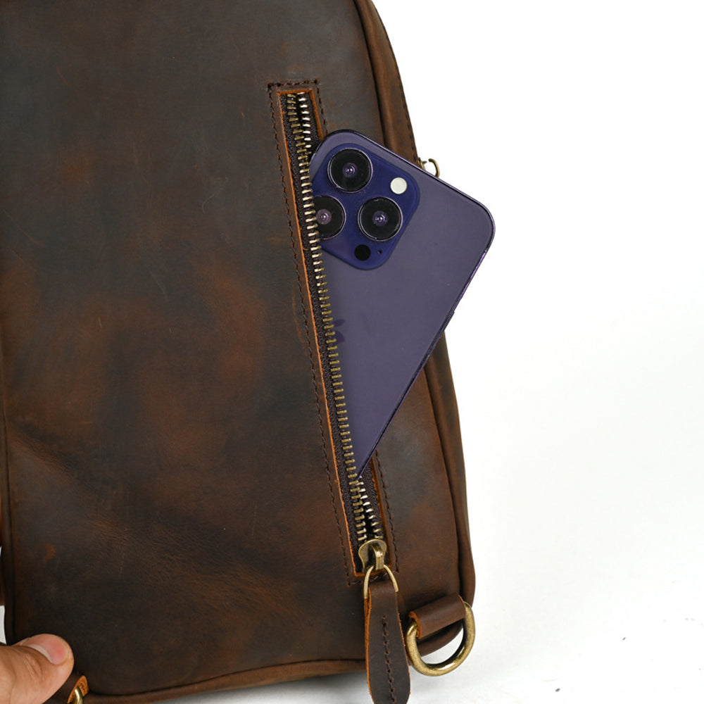 Full-Grain Crazy Horse Leather Sling Bag